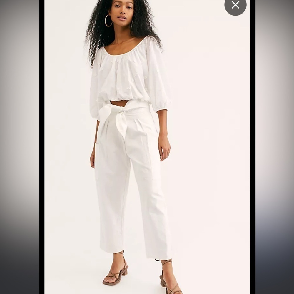 Free People one white viola pants front tie